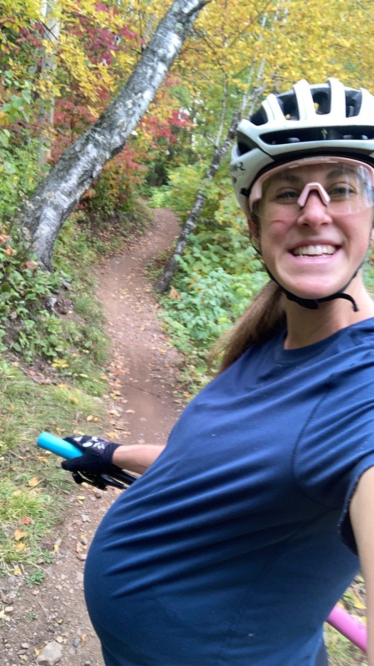 Madeline Depman pregnant riding mountain bike in Minnesota