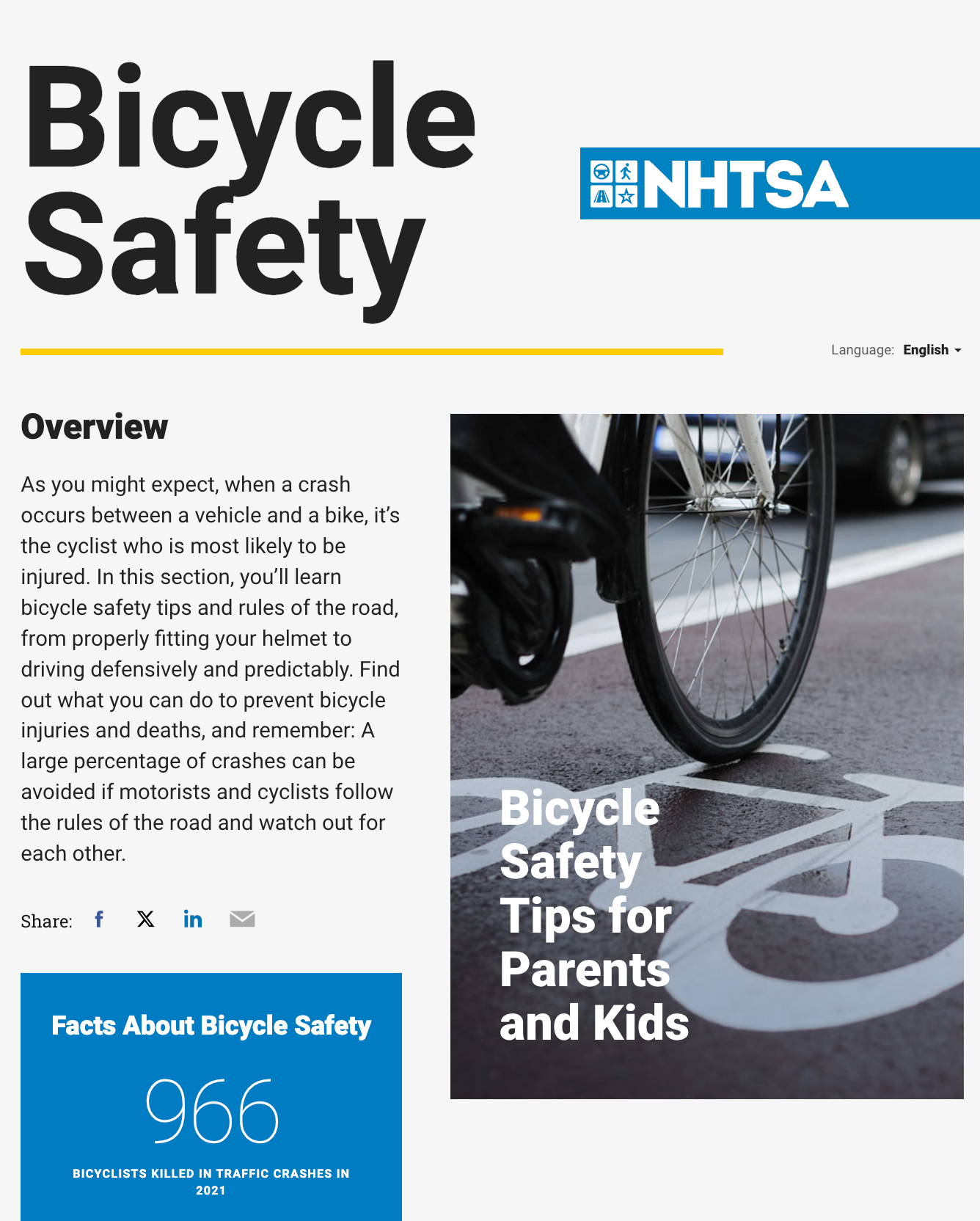 NHTSA Bicycle Safety Page