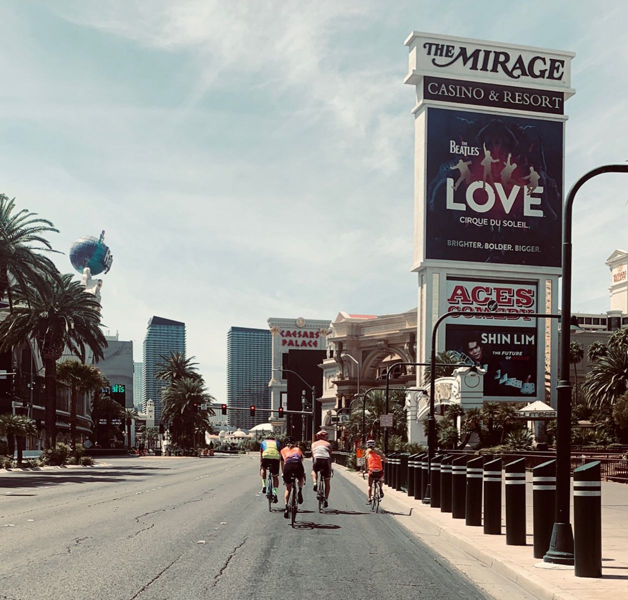 Cyclists riding bicycles on the Las Vegas strip