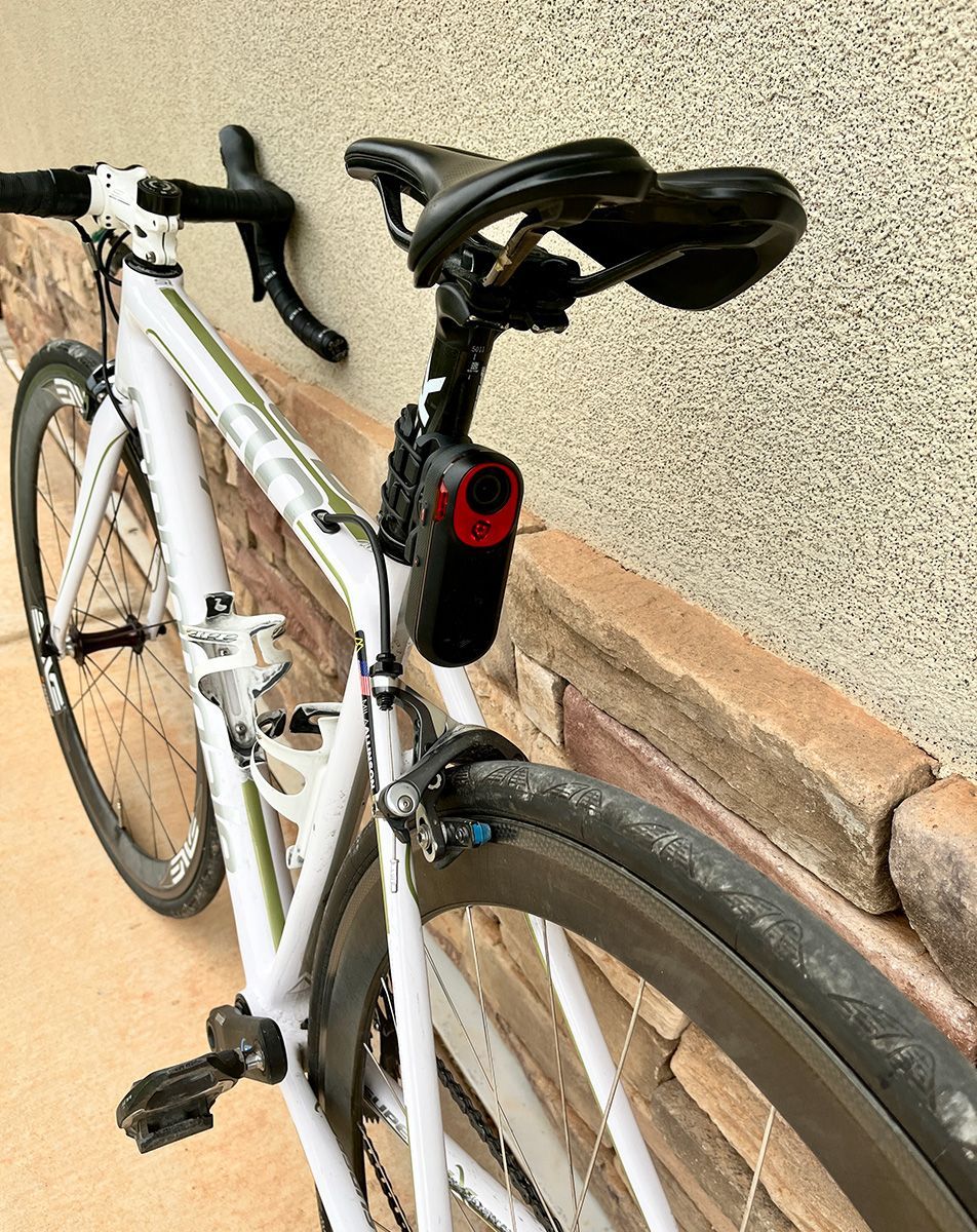 Bicycle with rear camera and radar device attached