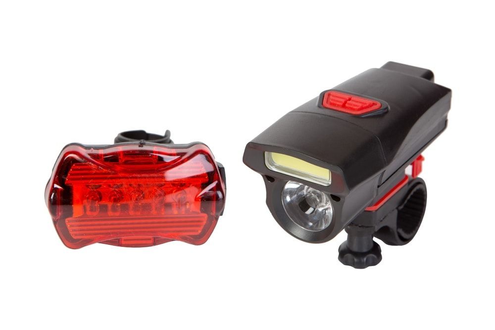 Bicycle lights: front white light and rear red tail light