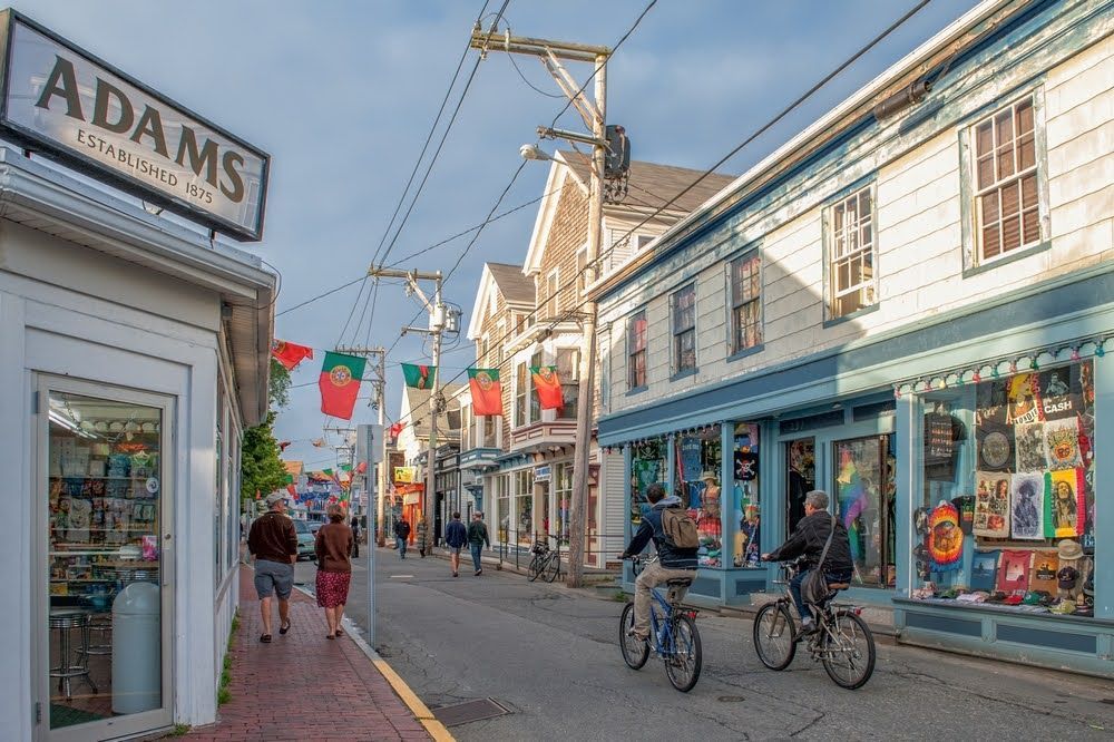 Bicycle riders on the streets of Provincetown, MA