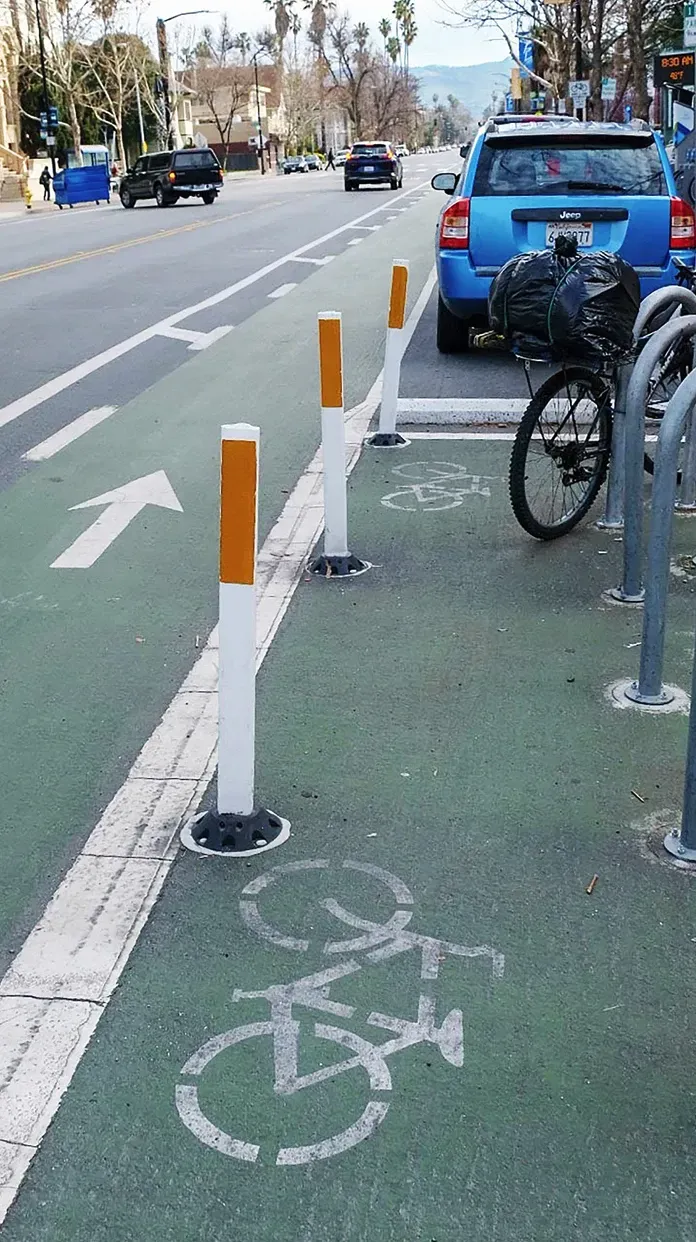 Bike lane and bike parking area in San Jose, CA