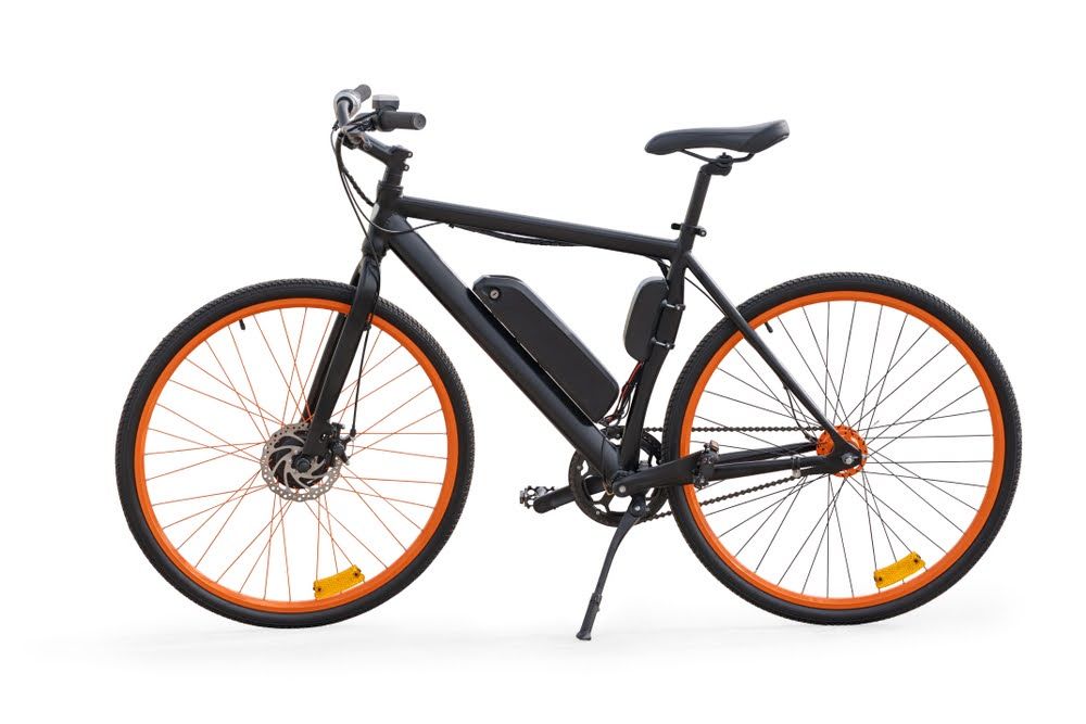 black electric bicycle e-bike on white background. California e-bike rebate program