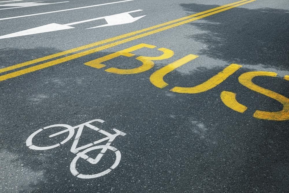 Bus and bike lane painted on roadway