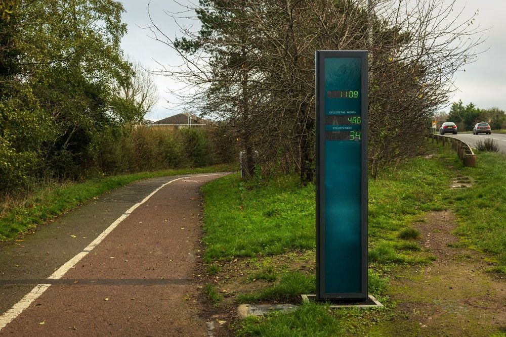 Electronic bike cyclist counter along a bike trail