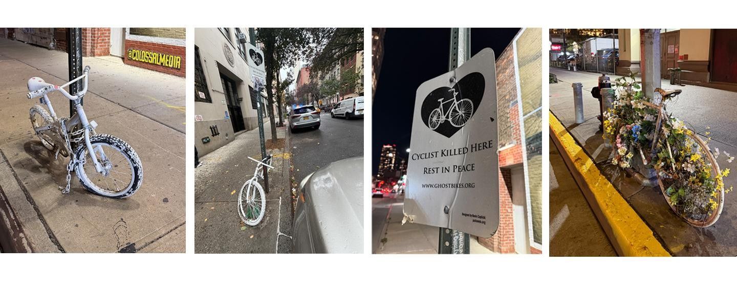 Ghost Bikes in New York City in memory of cyclists killed on NYC streets