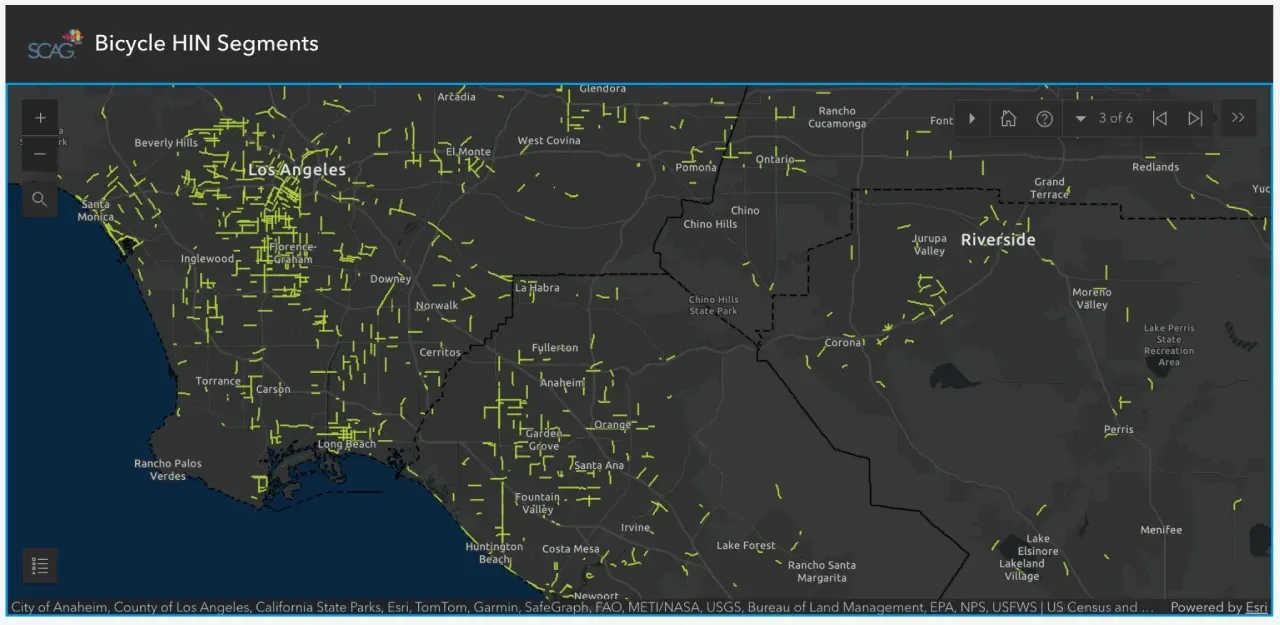 map of Southern California Bicycle High Injury Network