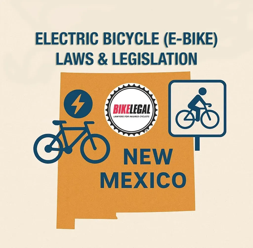 Illustration of the state of New Mexico with an electric bicycle. New Mexico E-bike Laws