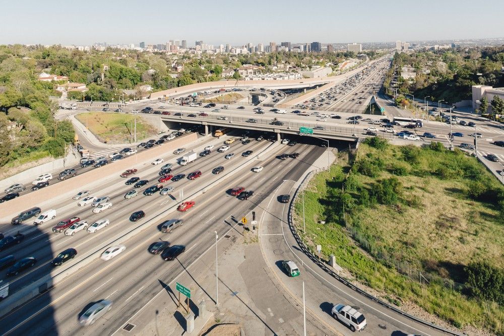 Panoramic view over 405 Freeway, Los Angeles, California