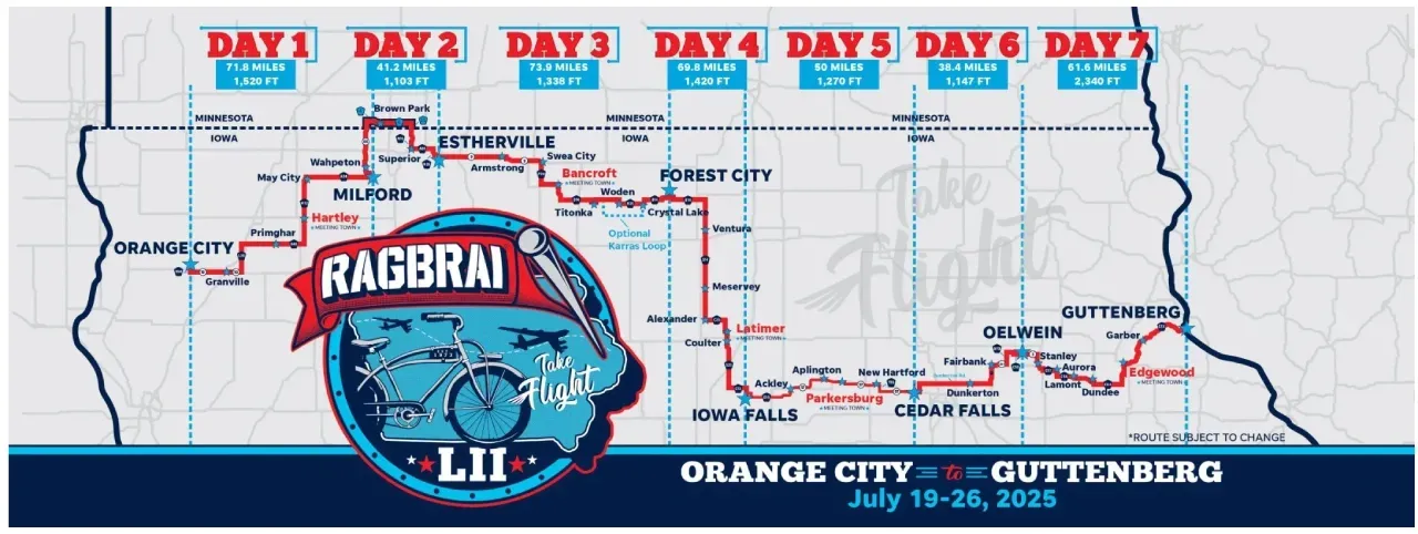 RAGBRAI 2025 route map