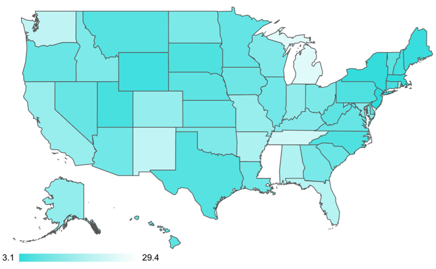 US states percentages of Uninsured Motorists