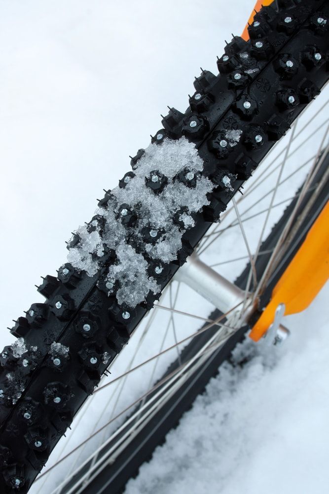 Studded bicycle tire in the snow