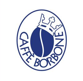 Logo del Caffè Borbone: chicco di caffè blu con una corona all'interno di un ovale blu con il nome del marchio.