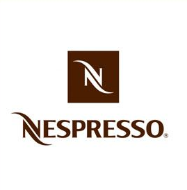 Logo Nespresso: quadrato marrone con il simbolo "N" bianco e la parola "Nespresso" sotto.