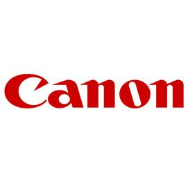 Logo Canon in testo rosso su sfondo bianco.