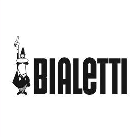 Logo Bialetti: un uomo con i baffi rivolti verso l'alto, accanto alla scritta BIALETTI in stampatello nero.