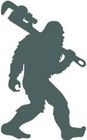 A silhouette of a bigfoot carrying a wrench on his shoulder.