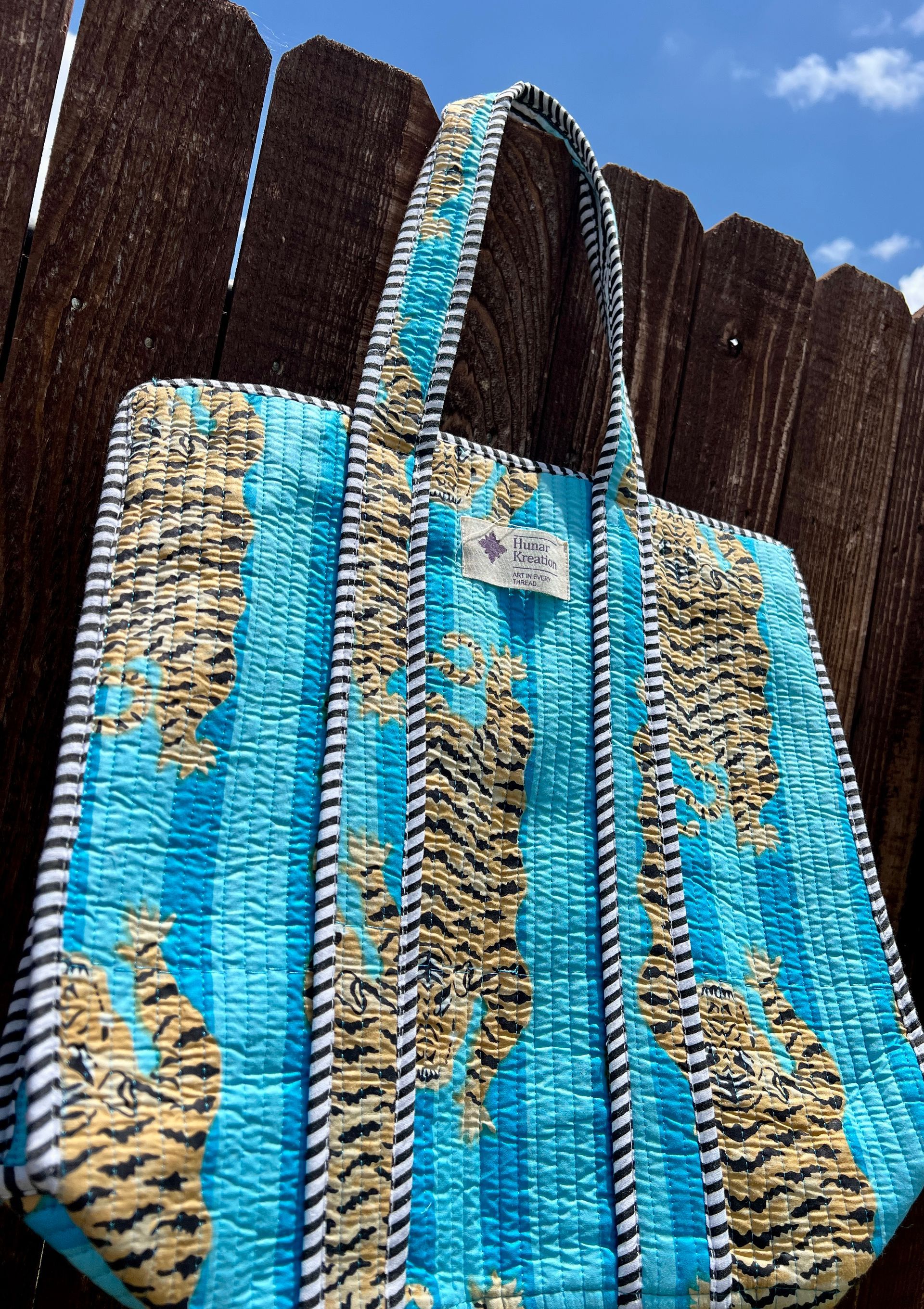 Medium - Blue Tiger Striped Tote Bag