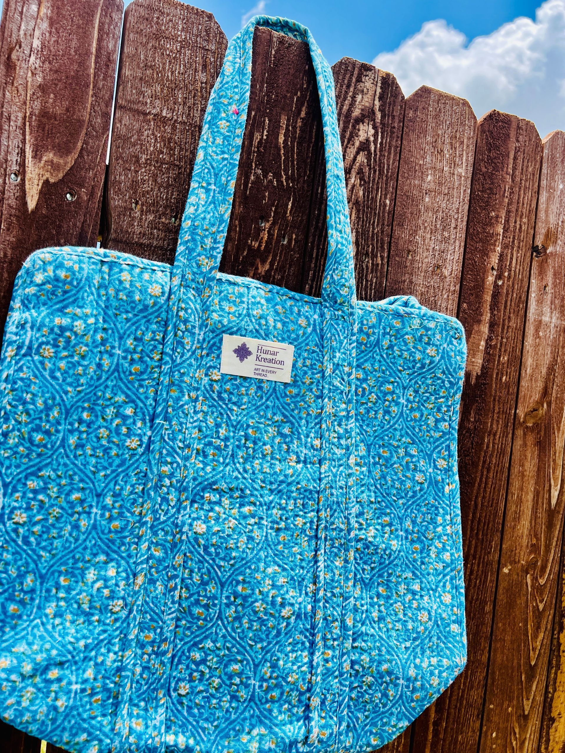 Medium - Ochre and Blue Tote Bag