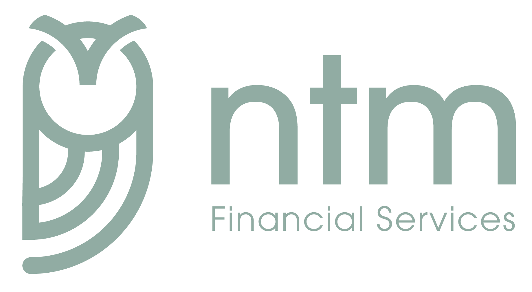 Logo for ntm Financial Services featuring a sage-green owl icon next to the lowercase text 