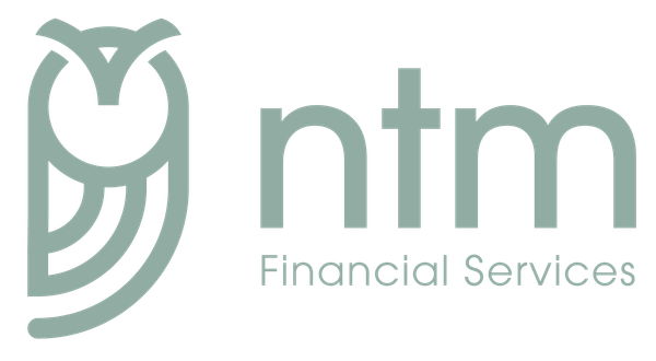 Logo for ntm Financial Services featuring a sage-green owl icon next to the lowercase text 