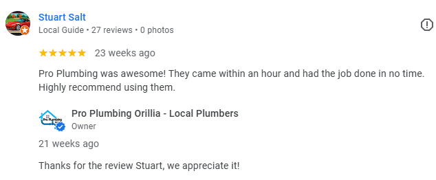 5 star review plumbers orillia