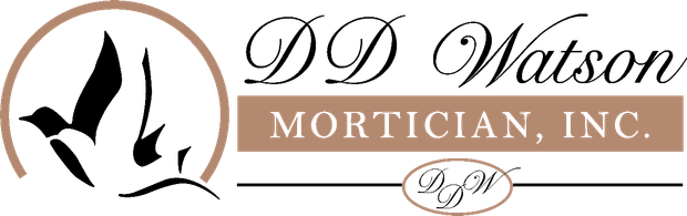 Logo for D D Watson Mortician, Inc., featuring a flying bird icon and text in a stylish font.