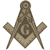 Masonic symbol of a compass and square enclosing the letter 