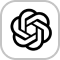Black and white swirling, interwoven logo of OpenAI in a white rounded square.