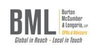 A logo for burton mccumber & longoria , a company that is global in reach - local in touch.