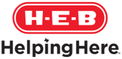 The heb logo is red and white and says `` helping here ''.
