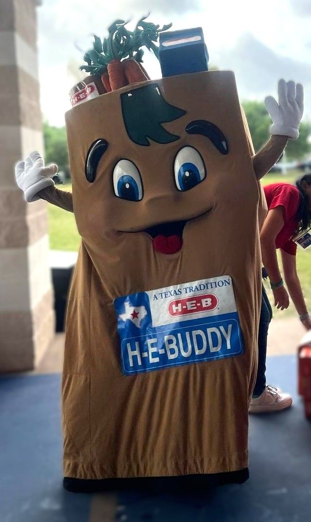 A person in a mascot costume that says he buddy