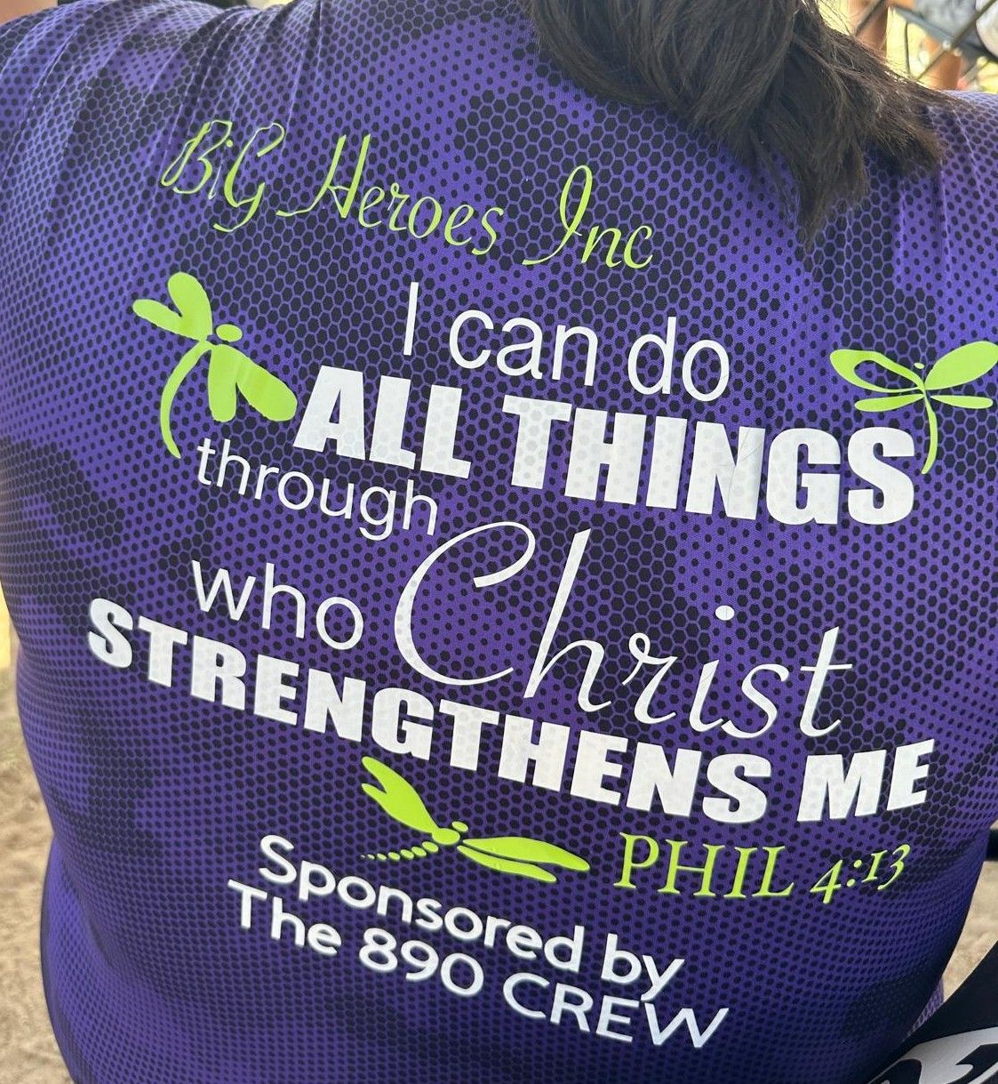 A purple shirt that says i can do all things through who christ strengthens me