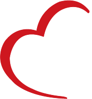 A red heart with a curved outline on a white background.