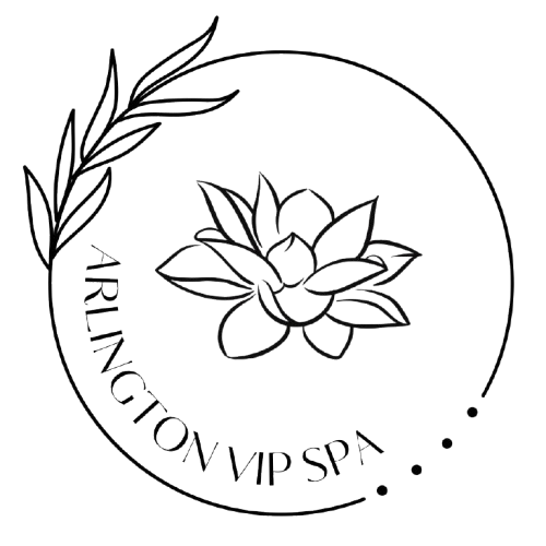 Logo for Arlington VIP Spa: flower and leaves inside a circle.