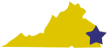 a yellow map of virginia with a blue star in the middle