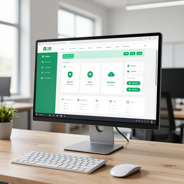Interfaccia software per la gestione documentale in un ambiente ufficio moderno e professionale.