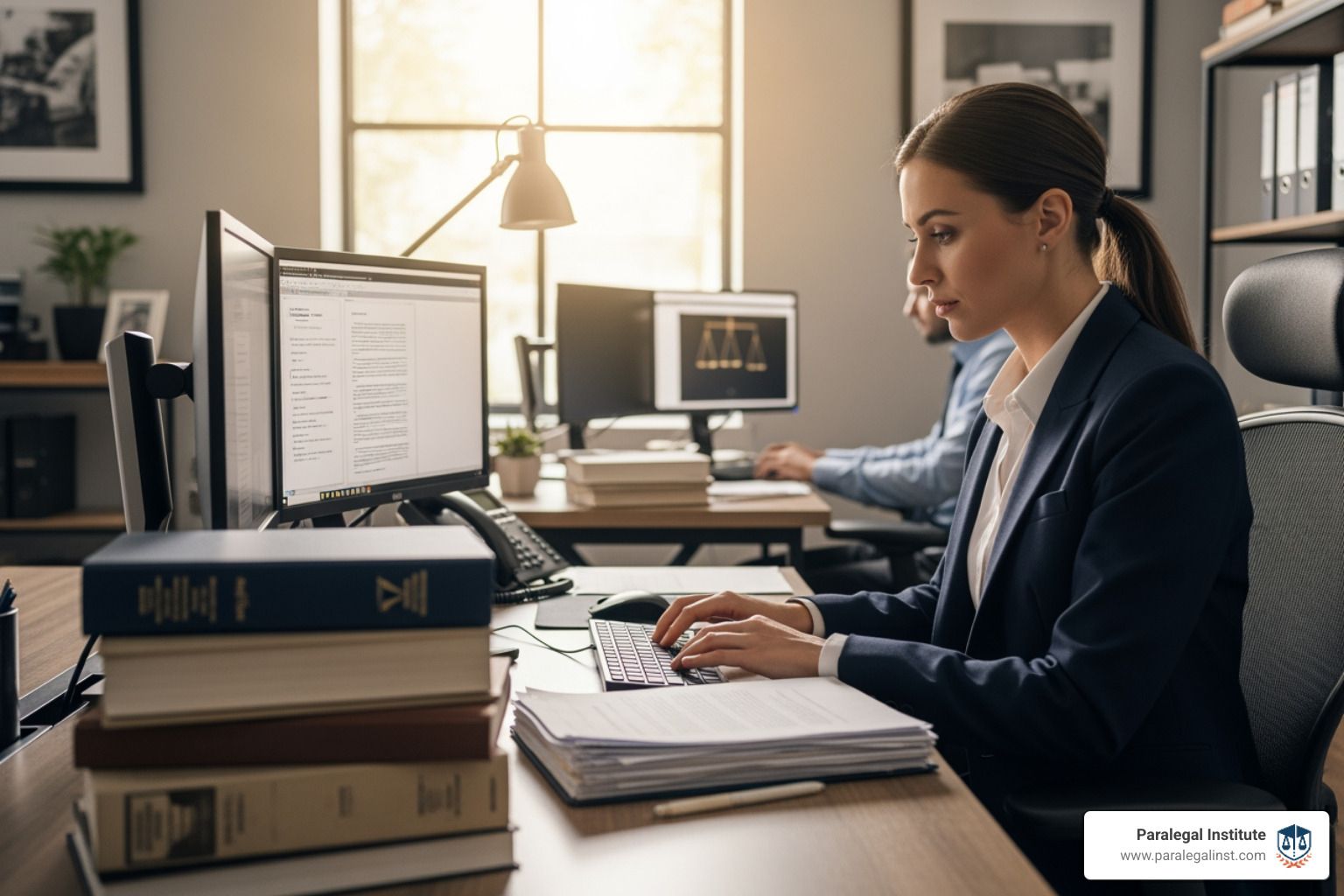 paralegal working in a modern law office - Paralegal program curriculum