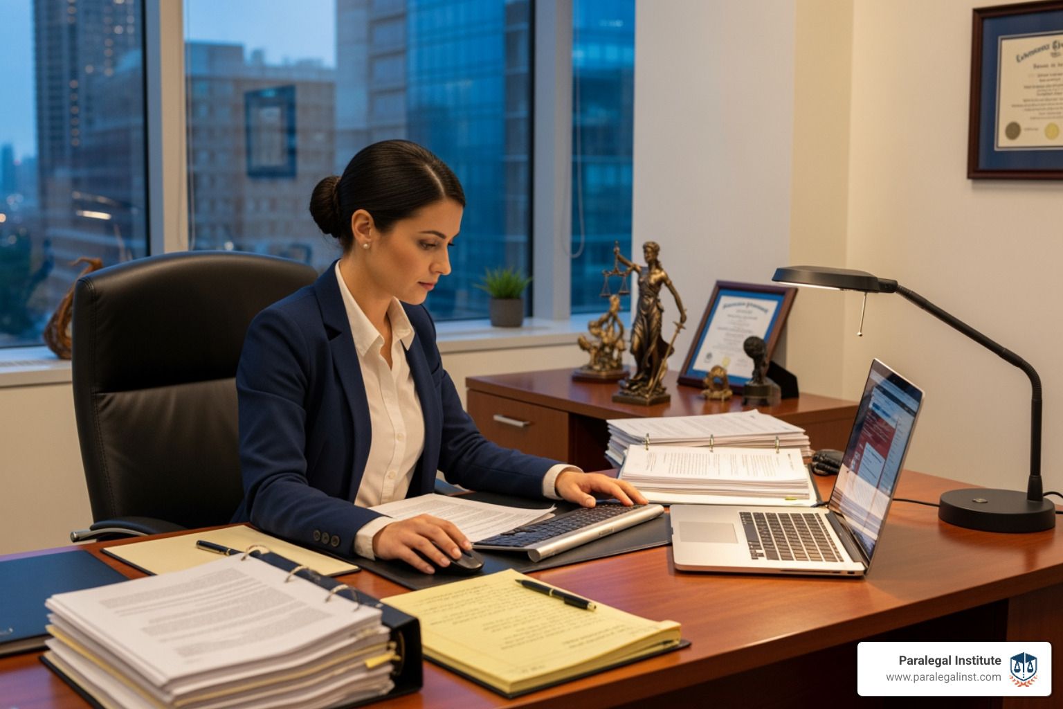 paralegal working at desk - paralegal tuition cost