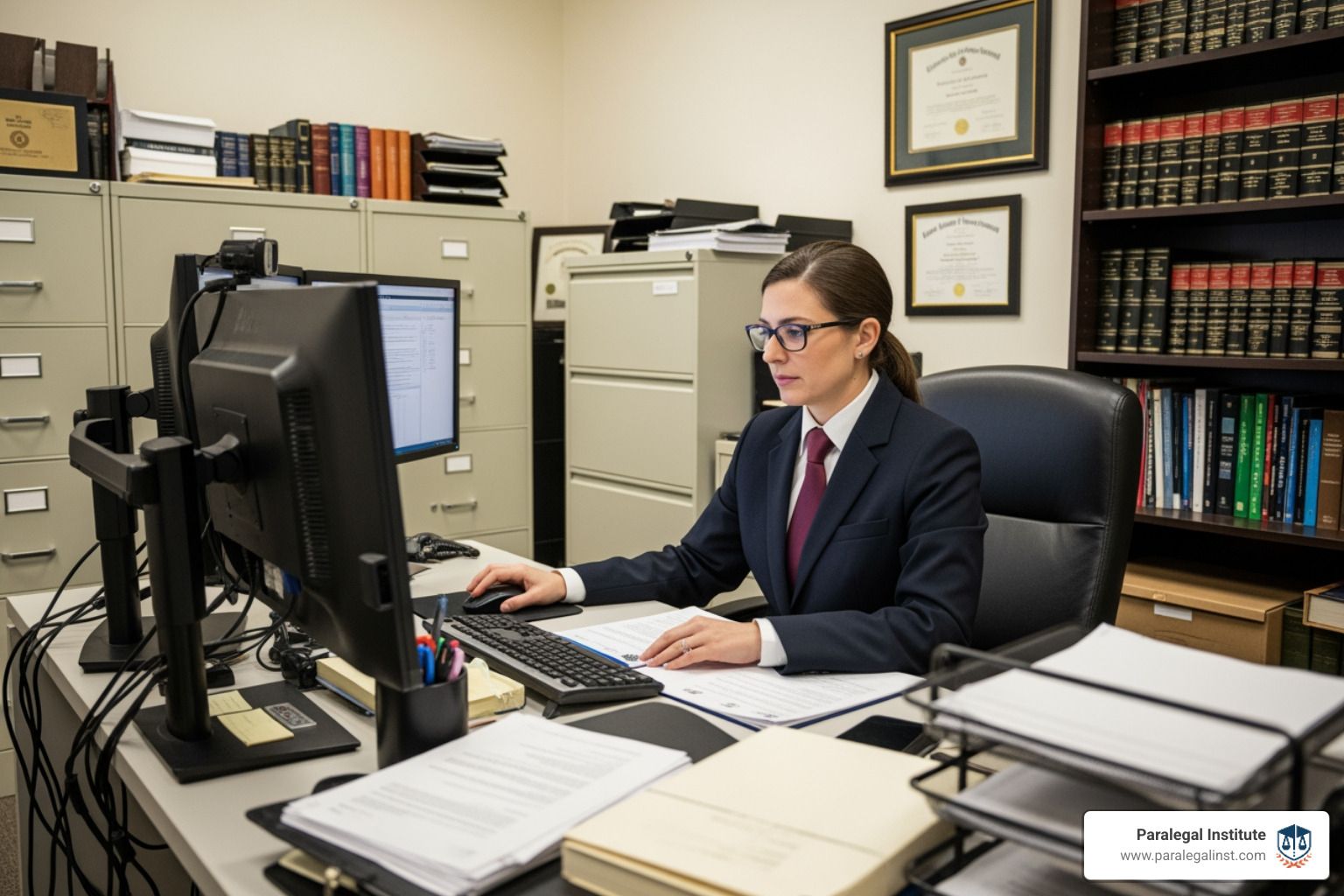 legal professional using dual monitor setup - Legal research platforms