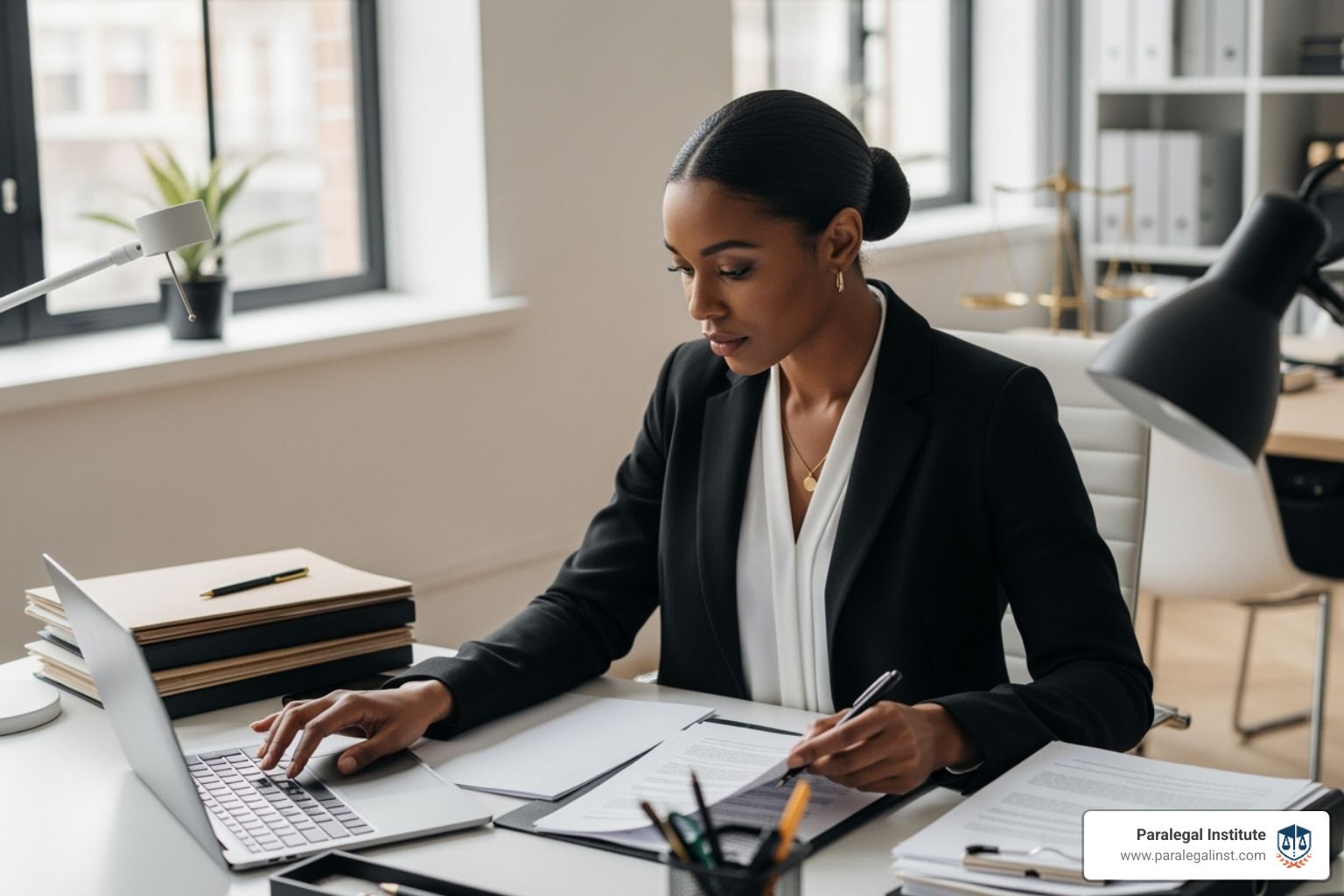Professional paralegal working in modern law office - how much do personal injury paralegals make