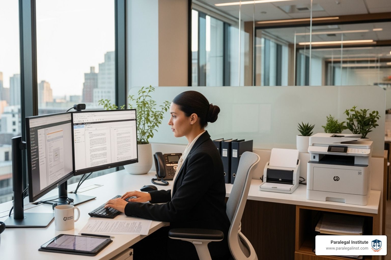 paralegal working in modern law office - why is continuing education important for paralegals