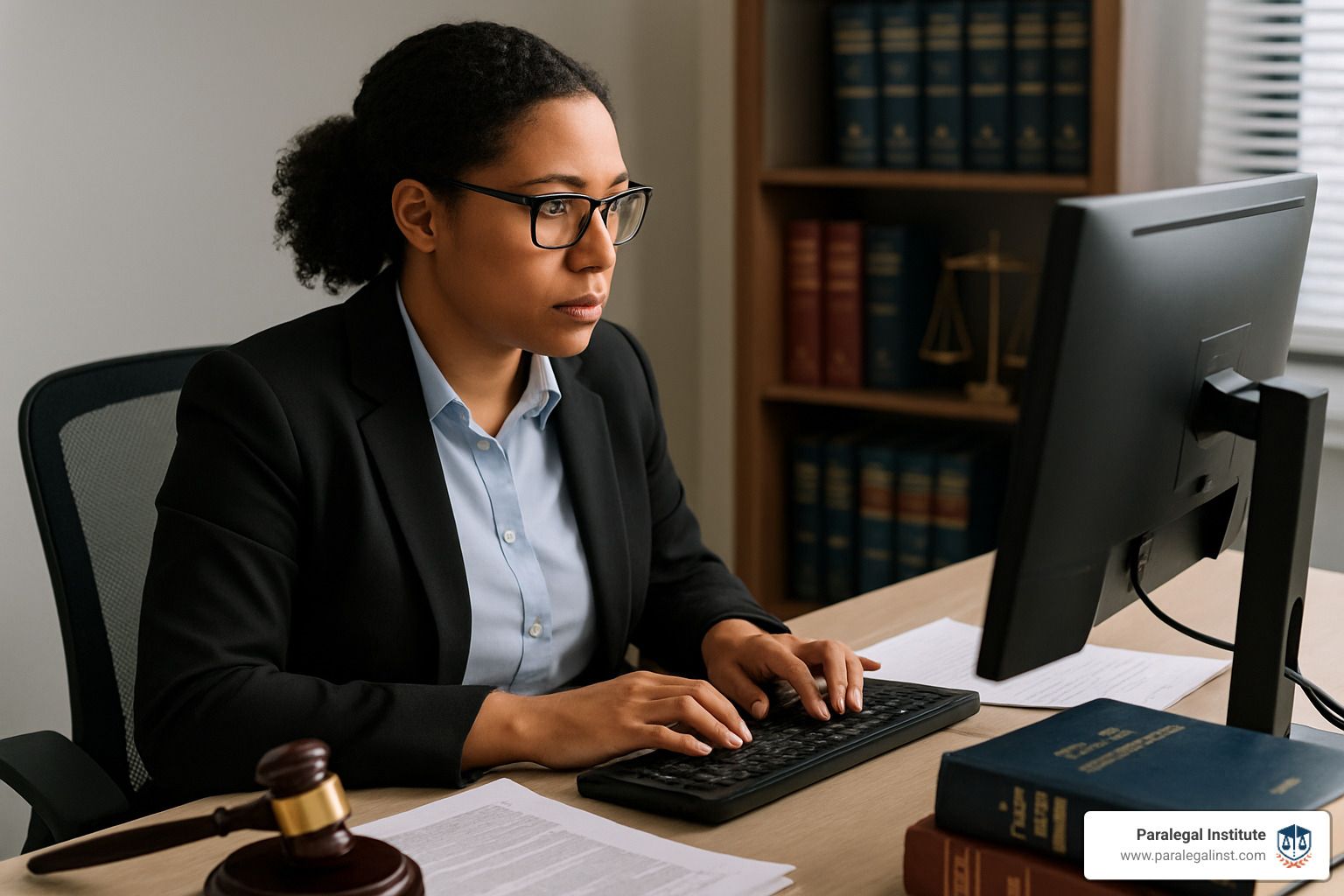 paralegal working at computer - become a paralegal fast