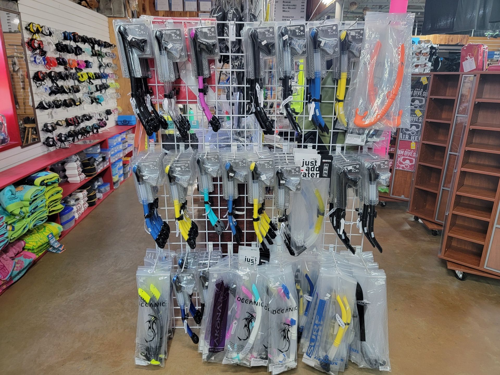 A display of scuba diving equipment in a store.