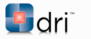 A logo for a company called dri with a red square in the middle