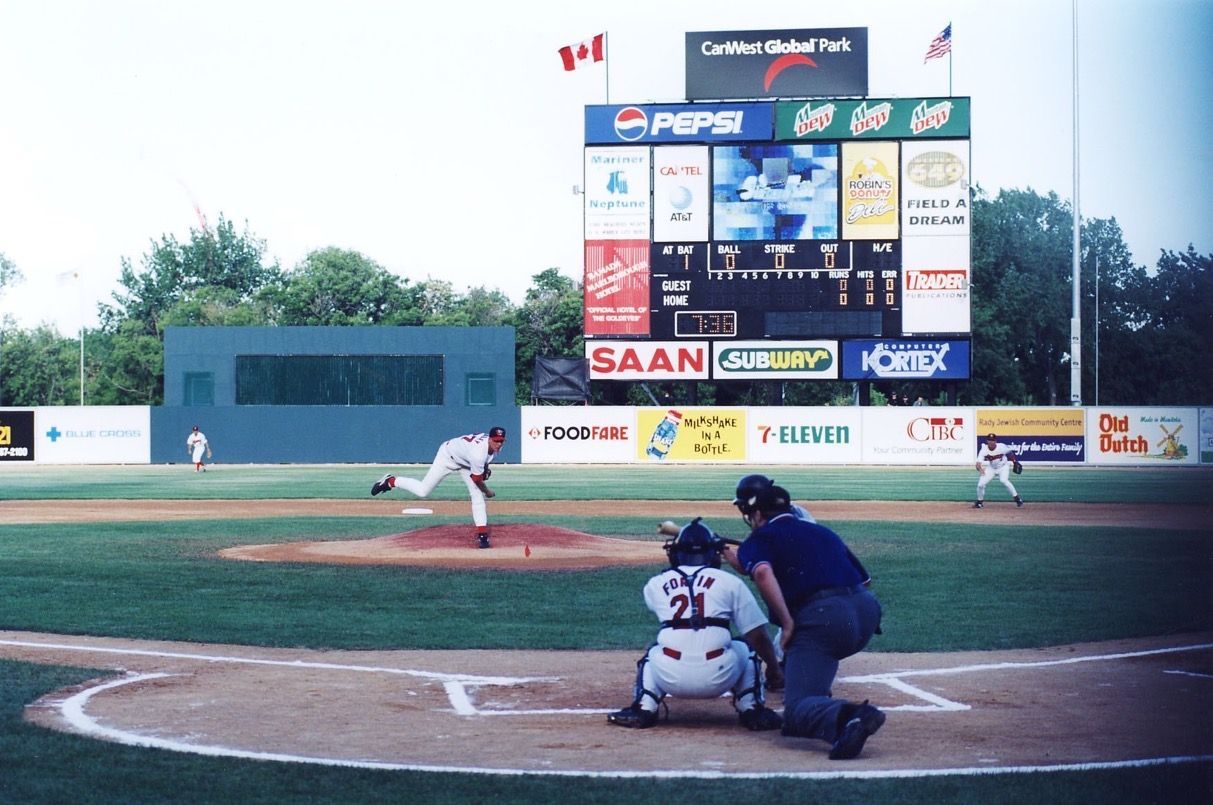      First pitch at CanWest Global Park (Photo credit: Winnipeg Free Press)