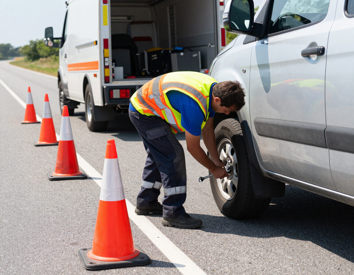 H&L Roadside team beside a tow truck providing 24/7 roadside assistance.
