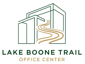 Logo: green geometric building outlines with tan trail, 