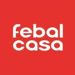 MASSIMO ARREDAMENTI-LOGO Logo Febal Casa, testo bianco su sfondo rosso.
